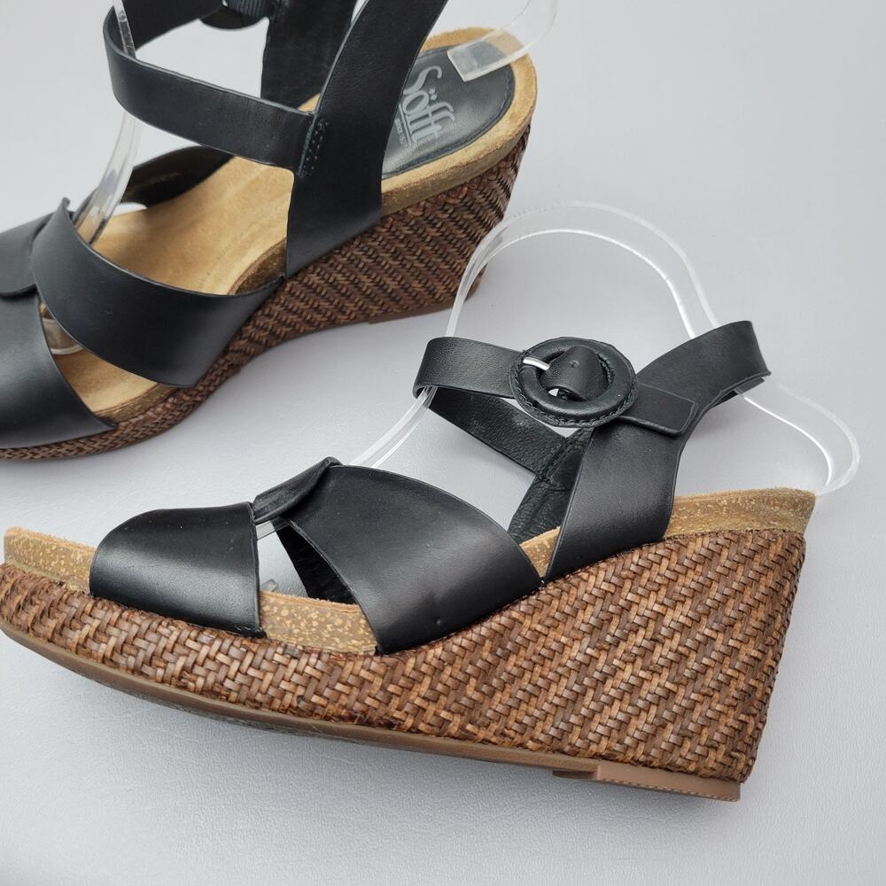 Sofft Casidy Womens Sandal Woven Wedge Wrap Soft Leather Straps Size 9 M Black - Picture 6 of 12